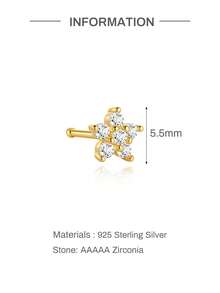 1pc 925 Sterling Silver Classic Flower CZ Zirconia Nose Stud, Hypoallergenic Nose Piercing Jewelry, Nose Ring, Unisex, Suitable For Daily Wear And Gift - Gold - View 7