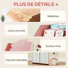 Estante infantil com prateleiras abertas e 2 gavetas de tecido, em MDF, rosa. - A - Ver 9