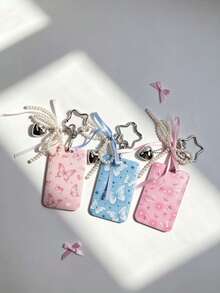 1pc Gentle Style Butterfly Card Holder 3-Piece Set Pink Heart Butterfly | Blue Star White Butterfly | Pink Gradient Butterfly Student Campus Access Card Protective Cover With Pearl Ribbon Heart Star Pendant, Suitable For Bus Card, ID Card, Work Badge, Student ID, Exhibition Pass, Event Party ID Card - Rectangle - View 14