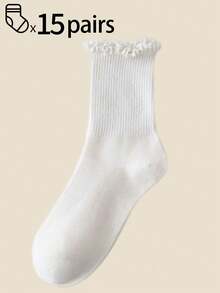 1/3/5/10/15/20/30 Pairs Women's Solid Color Mid-Calf Socks, Comfortable And Breathable For Daily Wear - White - View 5