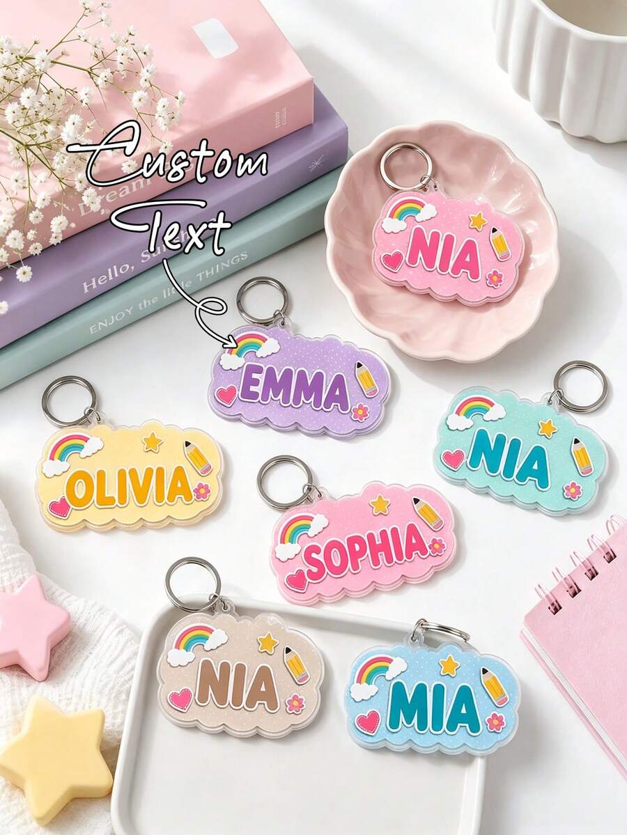 Custom Cloud-Shaped Acrylic Keychain, Cute Rainbow Pencil Case Charm, Suitable For Backpacks, School Bags, Handbags And Luggage