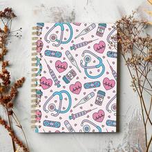 Cute Medical Theme, Nurse And Doctor Pattern, Spiral Notebook, A5 Size 14.5X21Cm, Pink And Blue Stethoscope Design, 30 Sheets (60 Pages) Clinical Study Journal, Perfect Gift For Nursing Students And Healthcare Workers - Rectangle - View 5