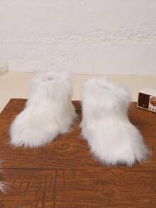 Children's Fashionable Comfortable Mid-Calf Boots, Warm Cute Fuzzy Snow Boots, Suitable For Outdoor Activities - White - View 4