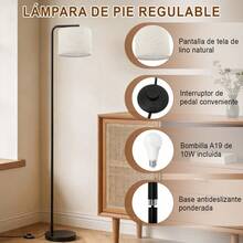 Lámpara Lupita Lámpara de pie regulable con pantalla de lino natural, interruptor de pedal y base antideslizante, bombilla A19 de 10W incluida - Tipo de Enchufe A USA (110-127V) - Ver 4