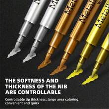 2pcs Metal Craft Pen Set: Gold, Silver And Copper Permanent Paint Pens, Suitable For Crafts, Scrapbooking And Fabric Art, Vibrant Colors And Smooth Application - 2 Pcs - View 2