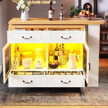 Flieks 360° Rotating Kitchen Island Bar Table With App Controlled LED Lights, Buffet Sideboard With 4 Drawers & Glass Cabinet, Multifunctional Dining/Work Desk For Living Room & Kitchen - White - View 4