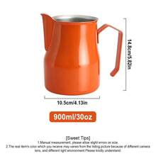 L LEESEPH Stainless Steel Milk Frothing Pitcher 30oz/900ml - Espresso Steam Pitcher, Suitable For Cappuccino, Latte Art, Coffee Machine Accessory Milk Pitcher Coffee Frothing Cup, Orange - Multicolor - View 3
