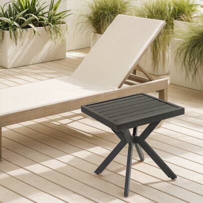 Außen Aluminium Quadrat Seitentisch Endtisch Für Patio, Hinterhof, Pool, Indoor Begleiter, Einfache Wartung Und Wetterbeständig, Dunkelbraun