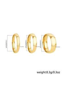 3pcs Gold Polished Stainless Steel Ring Set, Daily Layered Plain Band Rings For Women - Yellow Gold - View 5