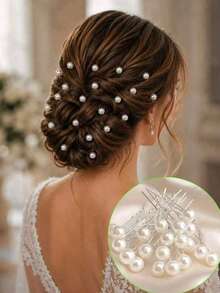 20pcs Pearl Bridal Hair Clip Set, Elegant Wedding Hair Accessories, Suitable For Bride And Bridesmaid Updo Hairstyles - Silver - View 2