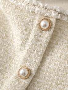 Perirose Women's Apricot Elegant Tweed Pearl Button Short Vest & Mini Skirt 2 Pieces Set, Autumn/Winter Dinner Date, Holiday Party And Brunch Outfit - Apricot - View 4