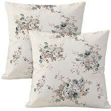 2pcs Vintage Blue Floral Home Decor Throw Pillow Covers, French Country Elegant Style Lightweight Polyester Material Single-Sided Printed Cushion Covers, Suitable For Daily Home, Sofa, Bed, Bedroom, Living Room, Cafe, Exhibition Hall, Decorative Pillow Covers, Daily Holiday Party Decoration - Beige - View 8