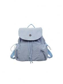 Japanese Style Fine Plaid Drawstring Buckle Backpack, Fresh Literary Small Bag, Daily Commute School Casual Backpack - Multicolor - View 7