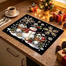 1pc Christmas Snowman Table Mat, Dish Drying Mat, Coffee Machine Mat, Absorbent Quick-Drying, Non-Damaging To Tabletop, Suitable For Holiday Dining Table, Kitchen Countertop, Christmas Atmosphere, Multi-Purpose Drying Mat, Home Gift, Tabletop Decoration - XYLSD-971 - View 5