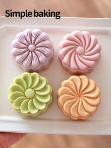 5pcs (1 Bucket With 4 Flower-Shaped Pcs) Geometric Flower Pastry Molds, ABS Plastic Hand-Pressed Mooncake Molds, Dates For Pastry Making Tools, Kitchen Baking Tools, Cookie Cutters. Maamoul Mold. Sweet Dessert-Making Tools - View 8