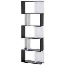 Boekenkast met 5 planken, S-vormig opbergmeubel met planken, opbergrek voor woonkamer, slaapkamer, kantoor, 60 x 24 x 184,5 cm, zwart, wit - A - Bekijken 2
