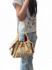 Vintage Leopart Dot Faux Fur Buckets Bag Designer Soflt Plush Women Shoulder Bags Heart Lock Chains Crossbody Bag Small Tote Bag - Multicolor - View 5