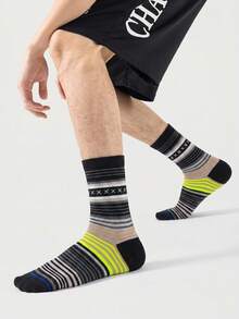 1/5/10 Pairs Men's Mid-Calf Socks, Fun Geometric Pattern Cartoon Unisex Sports Style Long Socks, Crazy Happy Socks - Multicolor - View 4