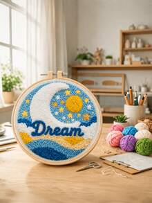 客製化文字刺繡圈、手工毛線藝術手工藝、DIY戳戳繡刺繡套件、月亮與星星夢幻設計、個性化牆面裝飾、創意生日禮物、臥室裝飾、聖誕禮物、需自行縫製 - 彩色 - 查看 4