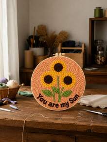 客製化文字向日葵刺繡圈，DIY 戳戳繡刺繡套組，手工毛線工藝，個性化牆掛裝飾，可愛花卉房間裝飾，週年禮物，生日禮物，創造您獨一無二的藝術作品 - 彩色 - 查看 7