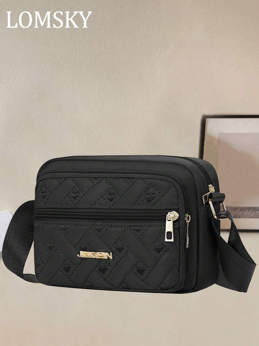 Heart-Shaped Embroidered Multi-Layer Shoulder Bag, Large-Capacity Multi-Layer Zipper Crossbody Bag, Multi-Functional Travel Square Bag - Multicolor - View 1
