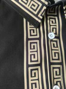 Baroque Palace Style Vintage Scroll Print Men's Plus Size Button Short Sleeve Shirt - Black - View 5