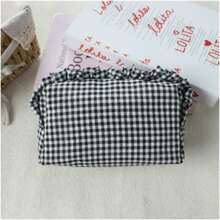 Cosmetic Bag, Cute Storage Bag, Plaid Ruffle Cosmetic Bag, Plaid Cosmetic Storage Bag, Portable Zipper Beauty Storage Bag, Essential For Women And Girls Travel, Holiday, School, Christmas Gift, Best Gift For Women - Multicolor - View 12