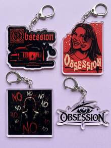 1pc/4pcs Obsession Thriller Series ONE WISH WILLOW Acrylic Keychains, Dark Art Style Illustration, High Transparency Material, Suitable For Phone, Kindle, Bag, Keychain Decoration, Movie Merchandise Collection, Essential For Horror Movie Fans - Multicolor - View 3