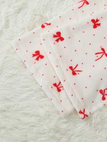 Women's Polka Dot & Bow Print Flannel Pajama Pants, Autumn/Winter - Apricot - View 5
