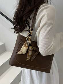 1pc Luxury Solid Color Versatile Women's Shoulder Handbag, New Fashion High Capacity Ladies Tote Bag - Coffee - View 6