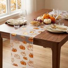 Halloween Thanksgiving Theme Table Runner Transparent Pumpkin Pattern Party Backdrop Decor For Birthdays Anniversaries Home Decor Holiday Parties Photo Background Halloween Thanksgiving Party Banquet Decor - A - View 9