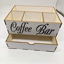 Estantería de almacenamiento rústica para barra de café con cajones - Organizador de madera para tazas, cápsulas de café y accesorios - Solución de almacenamiento de encimera fácil de limpiar, caja de almacenamiento organizadora - Multicolor - Ver 7