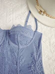 EZNV 1pc Ins Fashion Style Push-Up Slimming Strapless Lace Trim Jumpsuit - Dusty Blue - View 9