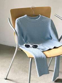 SEREN Women's New Minimalist Casual Sweater, Slim Fit Flattering Long Sleeve Y2K Top, Suitable For Autumn/Winter - Light Blue - View 7