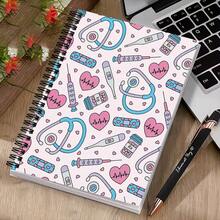 Cute Medical Theme, Nurse And Doctor Pattern, Spiral Notebook, A5 Size 14.5X21Cm, Pink And Blue Stethoscope Design, 30 Sheets (60 Pages) Clinical Study Journal, Perfect Gift For Nursing Students And Healthcare Workers - Rectangle - View 2