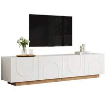 TV Stand, Modern Low TV Cabinet For Living Room, TV Console With Doors, Modern Design, Sideboard With Storage, Arched Front, Cabinet - White - View 3