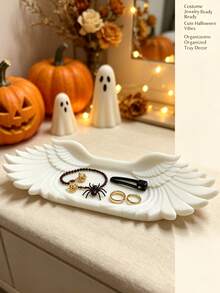 1/2pcs INS Cream Style White Wing Jewelry Tray, Desktop Decorative Storage Tray, 3D Stereoscopic Jewelry Storage Dish, Vanity Earring Necklace Ring Storage And Organization, Entryway Key Small Accessories Decorative Storage Ornament, Fairy Gift, Fun Holiday Gift, Halloween, Christmas - View 2