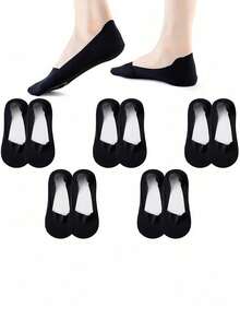 5 Pasang Kaos Kaki Wanita Bahan Sutra Es, Kaos Kaki Pendek Tipis Anti Selip untuk Musim Panas, Kaos Kaki Tak Terlihat untuk Sepatu Hak Tinggi, Kemasan Kartu Acak - MultiWarna - View 6