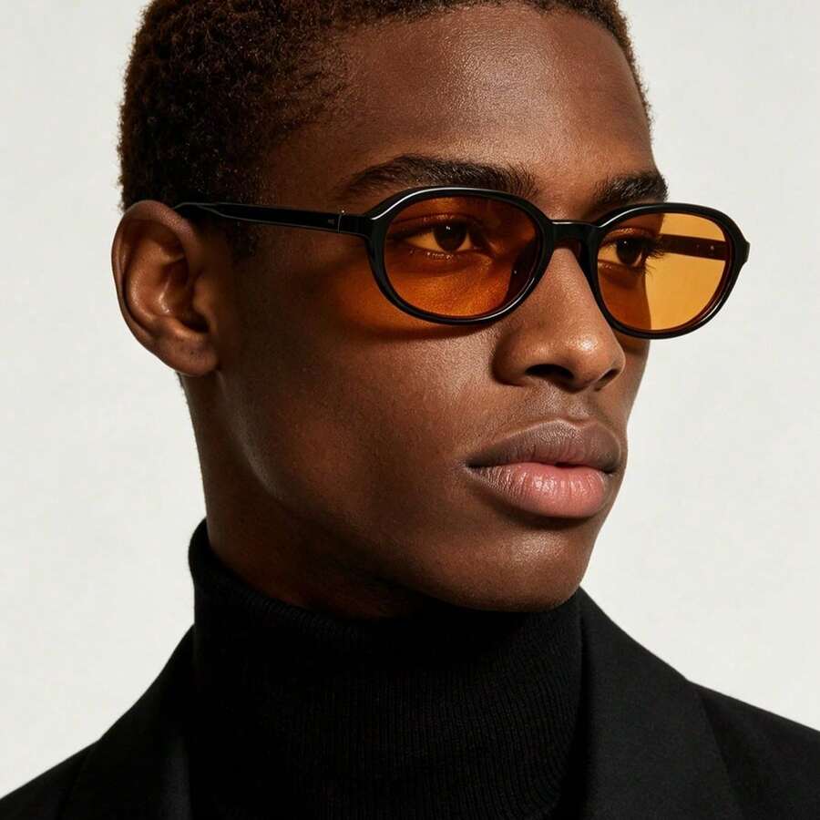 1PC Men's Oval Frame Fashion Glasses, Personalized Cool Lightweight And Eye-Catching, Back-To-School Season Daily Outdoor Outfit, With Glasses Box - Multicolor - View 1