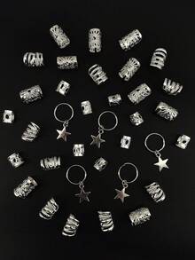 35 Pcs Silver Five-Line Star Mixed Hair Ring Set Women Girls Dress Up Headwear Hair Accessories - Silver - View 2