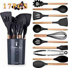 17 Piece Silicone Kitchen Utensil Set With Holder, Heat Resistant Cooking Utensils, Non Stick Pan Friendly, Modern Stylish Kitchen Tools For Daily Cooking - Default - View 1