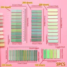 5pcs/Pack Index Tabs Labels PET Semi-Transparent Green Series Sticky Notes Marker Tabs Student Textbook Record Tabs Reading Notebook Message Tabs School Supplies Back To School Supplies Ultra-Thin Index Tabs - one-size - View 2