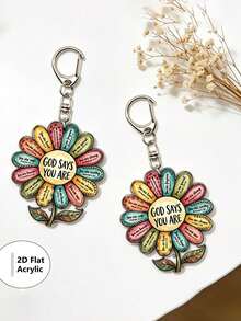 Colorful Flower Bohemian Style Acrylic Flat Keychain Creative Multi-Color Flower Keychain Pendant Flower Acrylic Keychain, Text Pendant Keychain, Inspirational Bag Decoration, Fan Gift - Multicolor - View 4