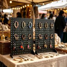 Pegboard Display Rack Set Of 2 With 24 Hooks, Jewelry & Keyring Retail Stand, Iron Base Stable, Boutique Craft Fair Exhibition Showcase - Black - View 1