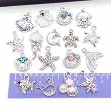 5/20pcs Silvery Ocean Charms Rhinestone Shell Starfish Mermaid Tail Dolphin Jellyfish Pendant For DIY Bracelet Necklace Jewelry Making Findings - Multicolor - View 4