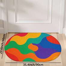 1pc Oval Flannel Door Mat, Soft Comfortable Absorbent Non-Slip Machine Washable, Colorful Wave Pattern, Suitable For Entrance, Living Room, Bedroom, Kitchen, Bathroom, Yard, Laundry Room, Entryway, Multi-Functional Floor Mat - Multicolor - View 14