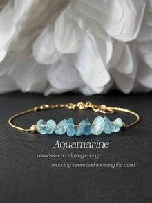 Aquamarine Bracelet, Natural Crystal Adjustable Bracelet For Stress Relief And Emotional Balance, Symbolizing Good Luck And Smoothness. Perfect Daily Gift For Women. [Natural Stone Color And Shape May Vary] - Baby Blue - View 1
