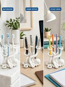 Mini Cute Octopus Creative Fun Toothbrush Holder, Toothbrush Cup, Desktop Storage Rack, Can Hold Toothbrush, Toothpaste, Flower Pot, Vase, Vanity Decor, Bathroom Supplies. Warm Home Bathroom Decor Autumn Decor Back To School Season - Multicolor - View 7