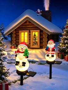 1pc Solar Powered Christmas Garden Stake Light, Snowman & Santa Claus Design, Waterproof LED Solar Pathway Light, Outdoor Yard Lawn Patio Christmas Holiday Decoration - Multicolor - View 1