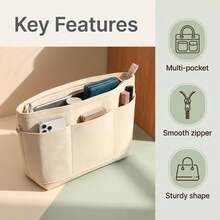 1pc Felt Inner Bag, Multi-Functional Washable Large Capacity Bag-In-Bag, Cosmetic Bag, Home Storage Organizer, Desktop Organizer, Inner Support Bag, Toiletry Bag, Miscellaneous Storage Bag - Black - View 5